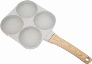 Frigideira Antiaderente 4 Furos Para Ovo Panela de ovo frito, panela de panquecacom cabo de madeira, frigideira para fazer hambúrguer 4 Em 1 Nao Gruda Resistente