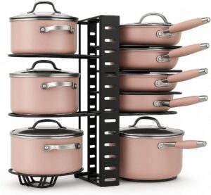 Organizador Panelas e Frigideiras para Armários Otimização de Espaço Resistente e Durável Utensílio de Cozinha Organização Doméstica, 8 Potes e Frigideiras Ajustáveis para Armário