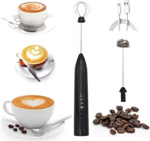 Mini Mixer Portátil Misturador de Bebidas Com 3 velocidade e 2 cabeças Batedor Espumador de Leite USB Recarregável Cozinha Cafe Ovo (Preto)