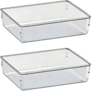 Organizador Modular Acrimet para Gavetas, Bancadas e Armários, Plástico Transparente, Pote Retangular, Bandeja Organizadora, Kit com 2 Potes, Cristal