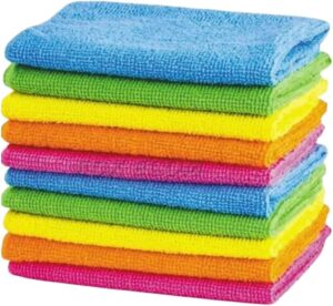 Kit com 10 Panos de Microfibra para Limpeza Multiuso Alta Absorção Lavável e Reutilizável Não Risca 25×25