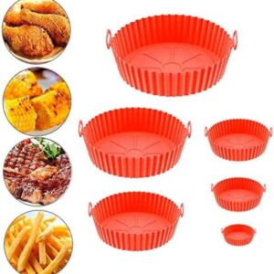 Kit 6 Formas Silicone para Air Fryer, Fritadeira Elétrica, Antiaderente, Reutilizável, Vários Tamanhos, Redondo, Fácil Limpeza, Resistente, Livre de BPA; (Cores Sortidas)