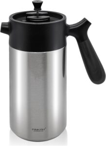 PINKAH Cafeteira French Press – Prensa de café isolada de 947 ml com cabo de grão de madeira – grande capacidade, chá, café expresso e bebida fria, aço inoxidável
