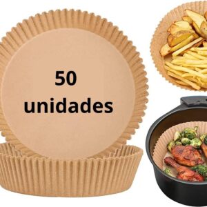 Kit com 50 unidades, Forma Redonda Descartável de Papel, para Airfryer, Impermeável, Versátil