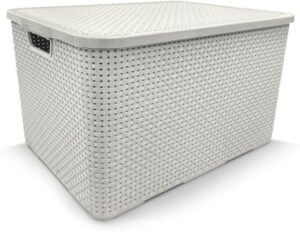 Caixa Organizadora Plástica Cesto Rattan 20 Litros Branca Com Tampa