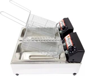 Fritadeira Elétrica com Óleo Industrial Inox, 2 Cubas, 7L 1500W Termostato até 300°C (220V)