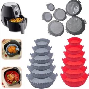 Genérico Kit Com 6 Formas Reutilizável Cesta Redonda de Silicone Para Air Fryer Fritadeira Elétrica Universal Antiaderente Com Alça Para Forno E Microondas Cores Variadas