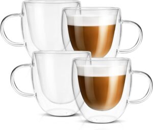 HFIOUDEI Copos de café expresso, copos de café isolados de parede dupla de 142 g, copos de leite com alça, adequados para máquina de café expresso, cappuccino, café com leite, chá (conjunto de 4)