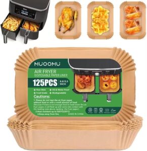 Forro de papel descartável Air Fryer para acessórios Ninja Dual Airfryer, pergaminho antiaderente retangular para assar, à prova de óleo, à prova de água, para forno de micro-ondas (150 peças, 22 x 14