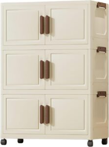Armário Organizador Dobrável 3 Camadas Branco 40cm – Caixa de Armazenamento com Rodinhas, Porta Magnética e Design Compacto para Quarto, Espaçoso e Resistente