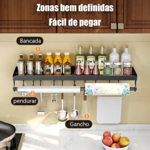 Prateleira Organizador Suporte Cozinha Parede Prateleira Para Na Porta Tempero e Utensílios Com Ganchos Multiuso Alumínio Cozinha Moderna