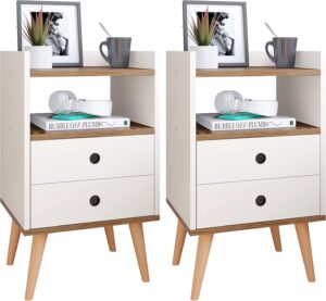 Conjunto Mesa de Cabeceira Kit Mesinha Canto Quarto Lateral Cama 2 Gavetas Organizadoras Retrô Quarto – Dream RPM
