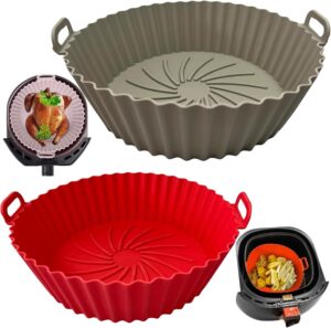 Kit com 2 Formas Redondas de Silicone 20 Cm, Reutilizáveis para Air Fryer Resistente ao Calor, Cesta de Silicone Livre de BPA, Antiaderente com Alça Pode ser Usada em Fornos e Microondas
