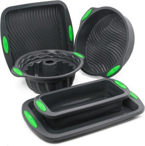 Jogo 5 Assadeira Premium Forma de Silicone para Forno air fryer com Alça de Bolo Pães Doces e Pudim