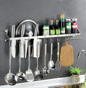 Suporte para Utensilios de Cozinha 10 Ganchos Inox Dupla Instalação