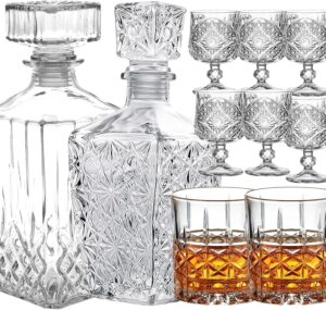 Kit Mini Bar Completo 2 Garrafa De Vidro Para Whisky 2 Copos 6 Mini Taça Para Licor Decoração Licoreira